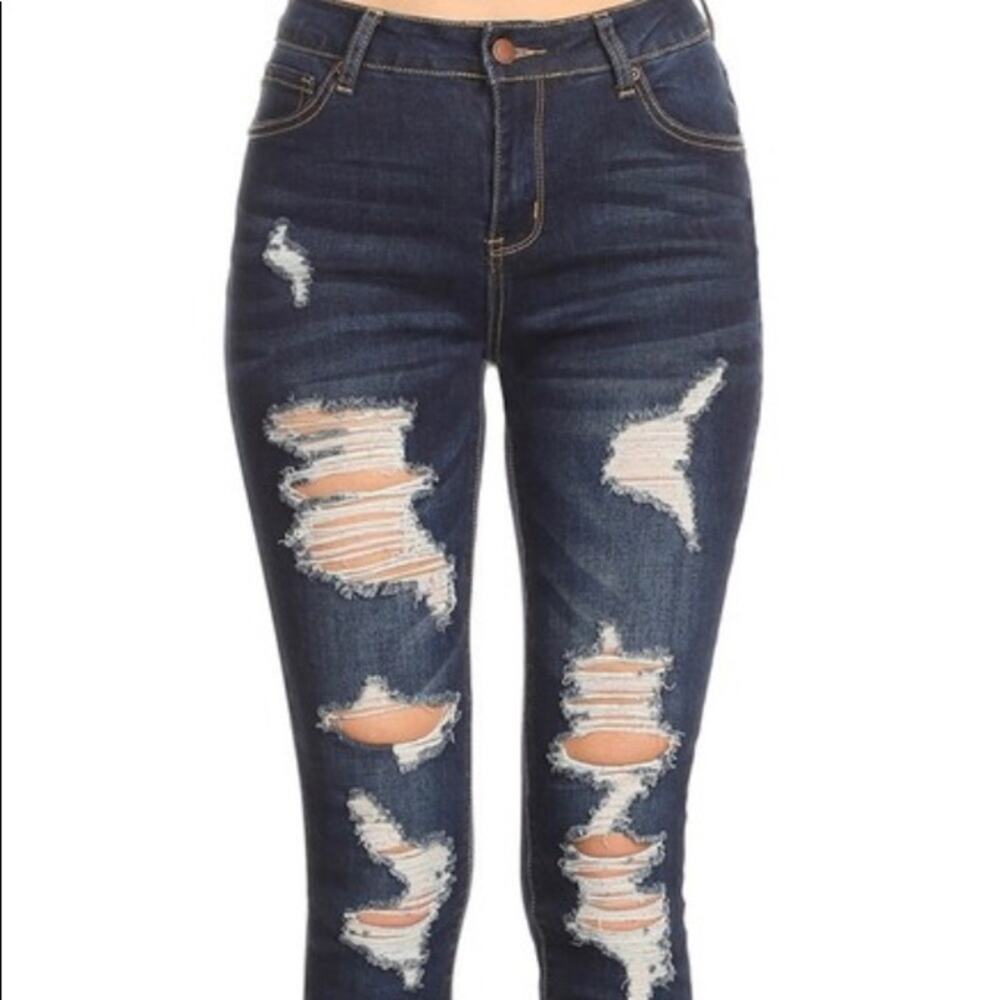 High Rise Dark Wash Distressed Skinny Jeans womens 27 urban grunge normcore edgy